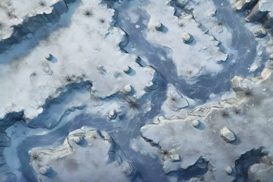 DnD Battlemap Arctic tundra: Expansive snow-covered flat land.