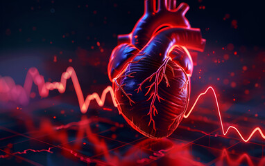Human Heart Diagram, Ecg graph, heart attack concept. 3d illustration,
