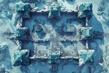 DnD Battlemap Frost Fortress Battlemap: Battle in icy stronghold.