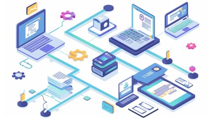 Obraz premium Automated Document Workflow Systems,&nbsp;Depict the efficiency of automated document workflow systems with an image showcasing automated processes such as document routing and approval