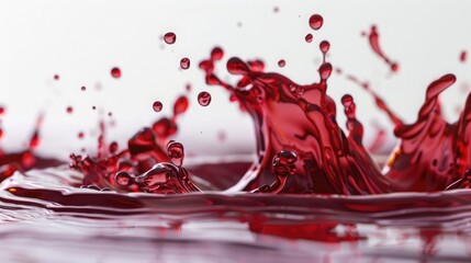 Abstract red liquid pouring splashing on white background