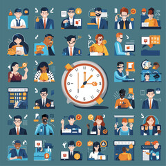 Business meeting animation. speaker pointing at presentation on board with graphs chart during business seminar. Office worker showing report with pointer. flip chart, mouth narration, cartoon style