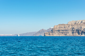 Ferries in the port of Santorini island. Greece.