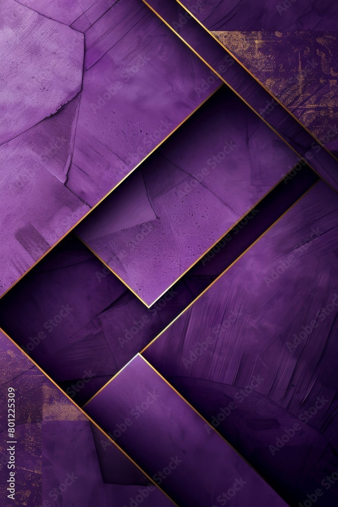 Poster Abstract geometric purple golden gold dark 3d texture wall with squares and square rectangular rectangles cubes background banner illustration, textured wallpaper.
