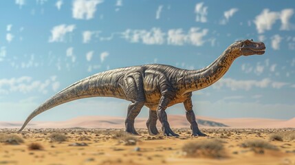 Vivid D Rendering of a Tenontosaurus Roaming the Cretaceous Landscape