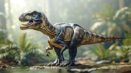 Vivid D of Allosaurus Roaming in Jurassic Landscape