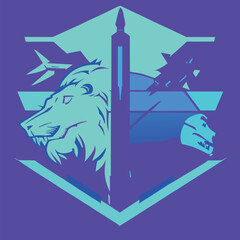 missiles, lion and wolf, military logo, air force, vector illustration flat 2