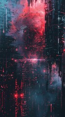 Futuristic Cityscape with Glowing Red Moon
