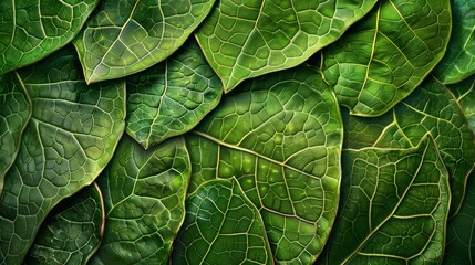 Fototapeta premium Dense Layering of Vibrant Green Leaves with Vein Details