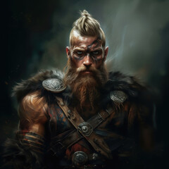 Portrait of ferocious muscular viking warrior berserker