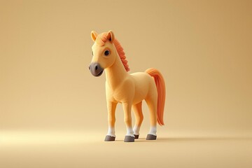 A front shot of a lovely Horse, light gradient background color, clay material, smooth texture, cartoon style, minimalist design, oc , front lighting, full shot.