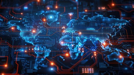 Obraz premium World map digital tech circuit board background