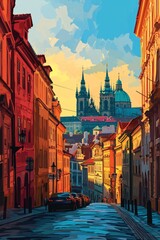 Fototapeta premium Artistic illustration of Prague city. Czech Republic in Europe.
