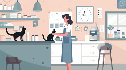 Woman with her cat visiting veterinarian in clinic