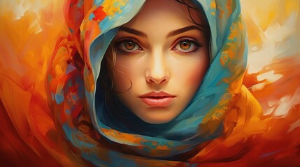 Beautiful Muslim woman expressing her creativity through art and painting.
