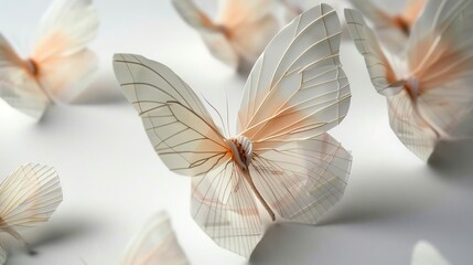 Delicate white and pink butterflies flutter their wings, creating a sense of peace and tranquility.