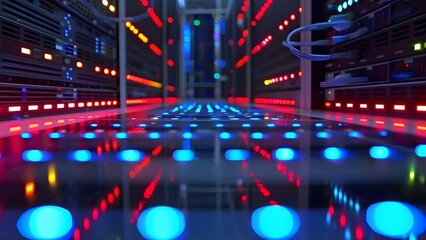 Closeup of server room in manufacturing facility using ML algorithms for production . Concept Server Room, Manufacturing Facility, ML Algorithms, Production, Closeup Shot