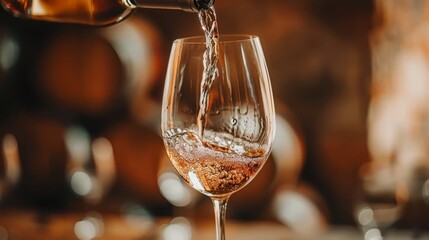 Obraz premium Refined pouring of white wine in an elegant and sophisticated restaurant ambiance