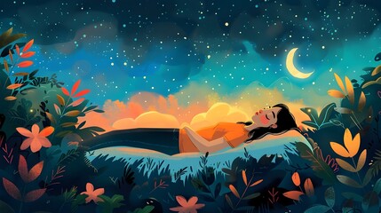 Sleeping Peacefully Under the Starry Night Sky A Serene Celebrating the Importance of Rest and for Overall Well being