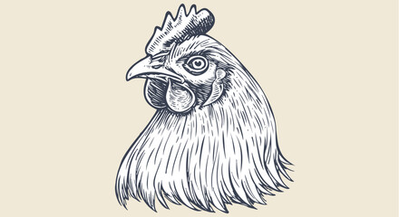 Chicken, hen head. Vintage retro print, chicken sketch ink pencil style drawing, engrave old school. Sketch artwork silhouette head chicken, white background. Side view profile. Vector Illustration