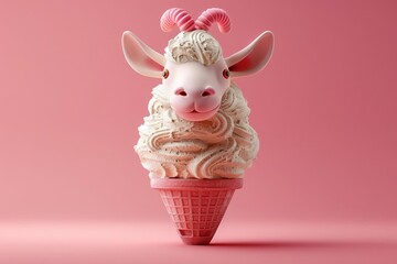 A whimsical illustration of a goat-shaped ice cream cone