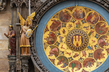 View of Astronomical clock in Old Town of Prague city.