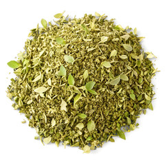 Organic Moringa green tea isolated on white, top view, transparent background. PNG, cutout, or clipping path 