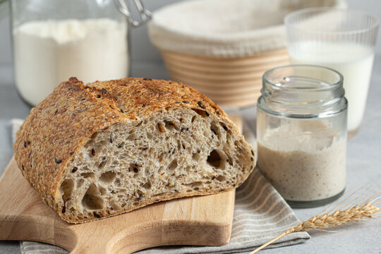 freshly baked  homemade seeded multigrain sour dough bread