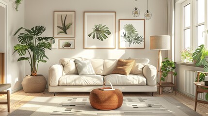 Cozy Living Room Serenity: An illustration portraying the serenity of a cozy living room
