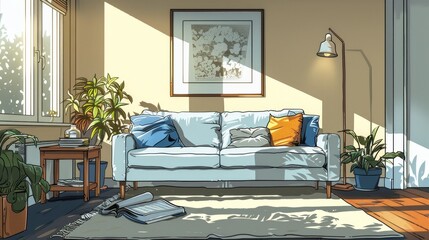 Cozy Living Room Simplicity: An illustration illustrating the simplicity of a cozy living room