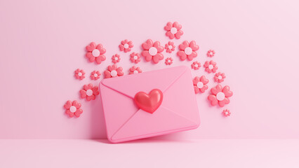 Mother's Day with a stunning postcard arrangement featuring pink flower. Promotional display. Love concept for Happy Mother's Day. Valentine's Day. Woman's day. Greeting card design. 3d rendering