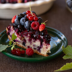 slice of mixed berries cake