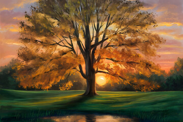 Golden Sunset Behind Blurred Tree - Artistic Soft Focus Landscape