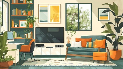 Family Living Room Multifunctional Space: An illustration highlighting a family living room