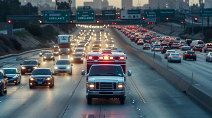 An ambulance rushing speeding on road in emergency