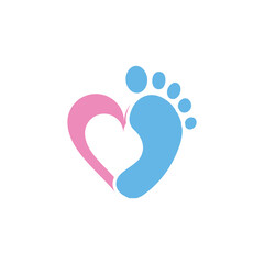 A simple flat logo of a feet and a half shape of love in soft blue and pink color