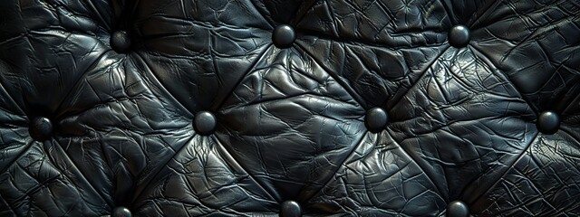 Close-up of a tufted black leather pattern with buttons wallpaper