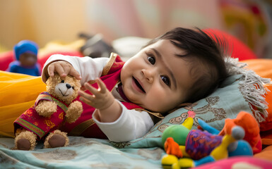Joyous Indian Baby in Traditional Attire Celebrating a Cultural Festival