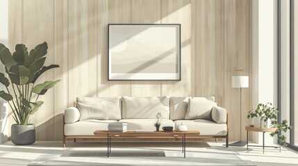 Minimalist Living Room Clean Lines: An illustration showcasing minimalist interior design