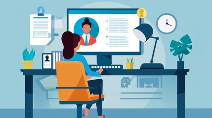 Remote hiring and online job interview concept. HR work with CV and application letter review to find best candidate for job position. Modern, digital approach to recruitment and selection process