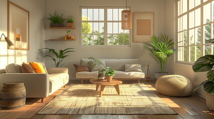 Fototapeta premium Minimalist Living Room : A 3D illustration highlighting a minimalist living room
