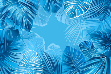 bright tropical summer background with blue palm leaves. fashionable summer concept. banner or advertising poster