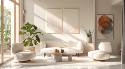 Modern Living Room Design: An illustration showcasing a contemporary living room with sleek furniture