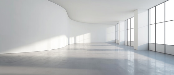 Empty room white curve wall.