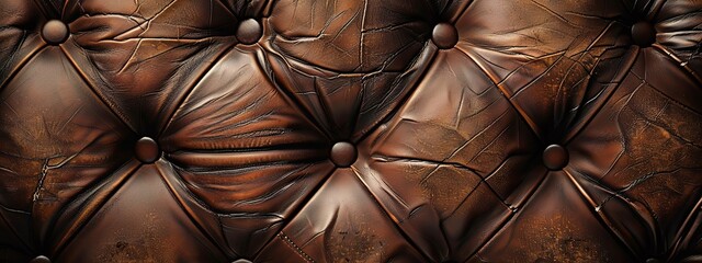 Close-up of a tufted brown leather pattern with buttons wallpaper