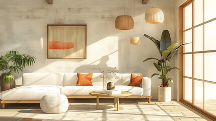 Small Living Room Minimalist Design: An illustration featuring a small living room with a minimalist design