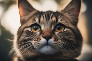 Fototapeta premium 'young scottish straight up cat looking pet kitten animal british isolated white background playful playing curious cute funny happy meow brown tabby sitting pretty beautiful adorable cheerful frisky'