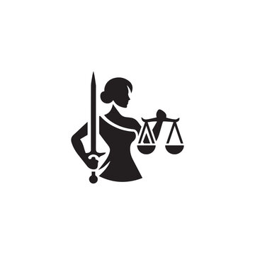 Lady Justice logo vector illustration design. Law court symbol