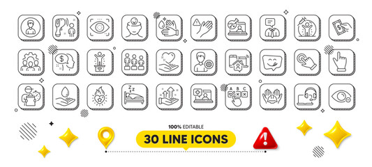 Pay, Online chemistry and Water care line icons pack. 3d design elements. Hold heart, Support, Touchscreen gesture web icon. Person, Winner podium, Dont touch pictogram. Vector