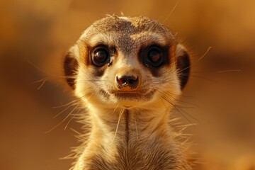 Fototapeta premium Eyes of the Sahara: Intense Meerkat Gaze in Natural Habitat